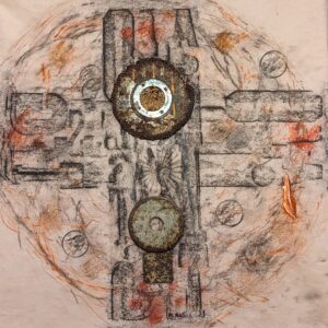 Michael-Mills-Study-for-a-Crucifixion-Collage-on-Paper-14.5×14.5×2 Roy Michael Mills - Study for a Crucifixion