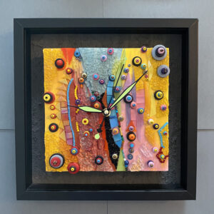 Susan-Casbarro-BubblegumClock-MixedMedia-12x12x3 Susan Casbarro - Bubblegum Clock